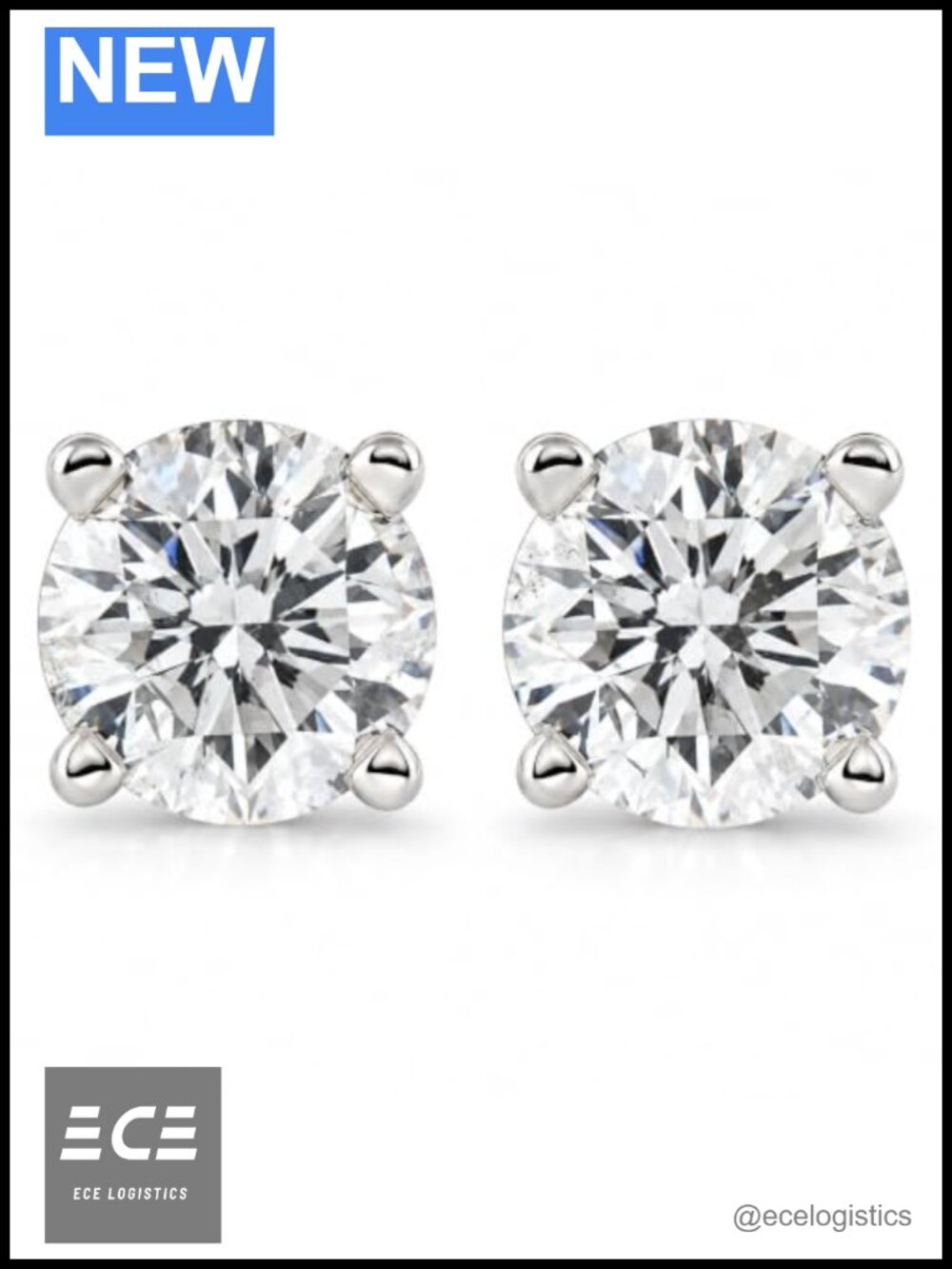 1/2Ct Diamond Stud Earrings 14K White Gold Round Brilliant Cut
